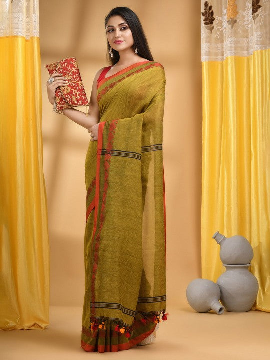 DESH BIDESH Ethnic Motifs Woven Design Pure Cotton Taant Saree