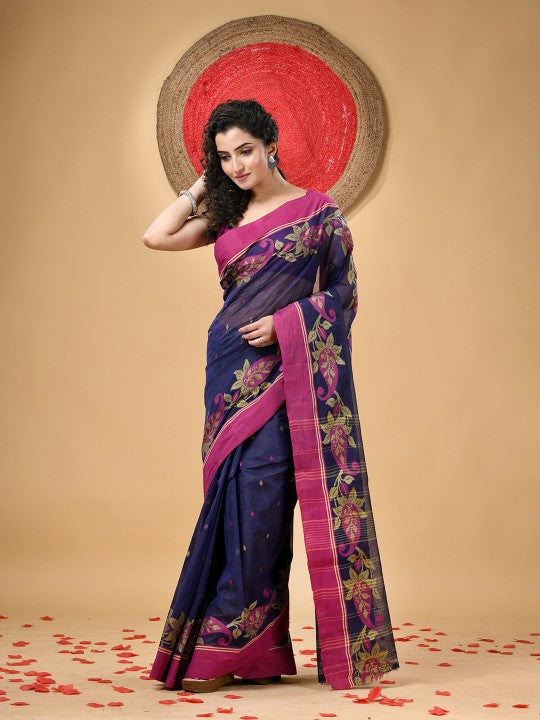 Exquisite Paisley Woven Design Pure Cotton Taant Saree for Women