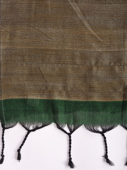 DESH BIDESH Green & Gold-Toned Pure Cotton Handloom Khadi Saree
