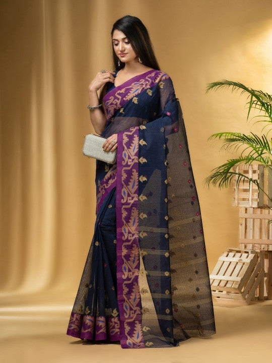 DESH BIDESH Ethnic Motifs Woven Design Pure Cotton Taant Saree