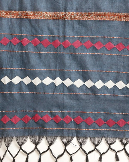 DESH BIDESH Navy Blue & White Pure Cotton Taant Saree