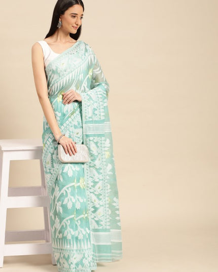 DESH BIDESH Woven Design Ethnic Motifs Pure Cotton Jamdani Saree