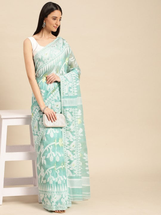 DESH BIDESH Woven Design Ethnic Motifs Pure Cotton Jamdani Saree