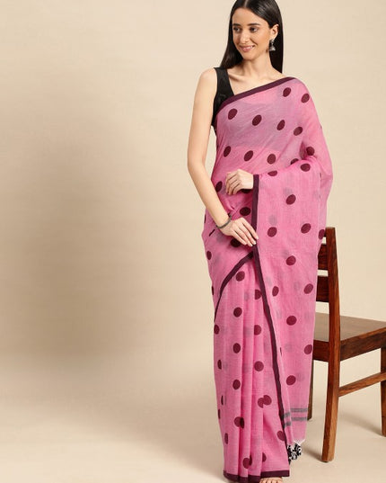 DESH BIDESH Polka Dots Pure Cotton Taant Saree
