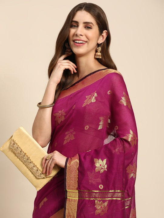 DESH BIDESH Ethnic Motifs Zari Taant Saree