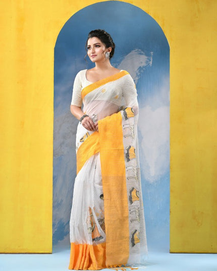 DESH BIDESH Ethnic Motifs Embroidered Pure Cotton Khadi Saree