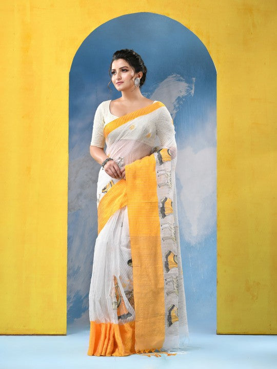 DESH BIDESH Ethnic Motifs Embroidered Pure Cotton Khadi Saree