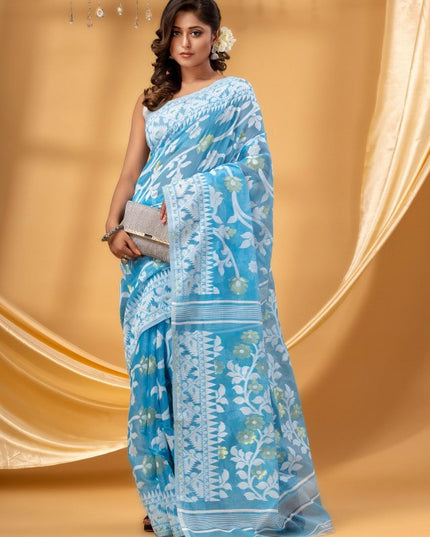 DESH BIDESH Floral Woven Design Pure Cotton Jamdani Saree