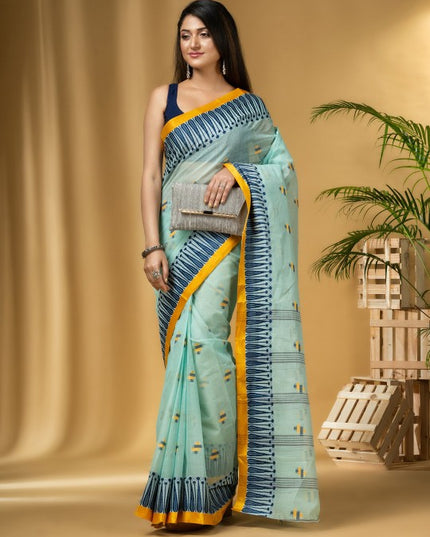 DESH BIDESH Geometric Woven Design Pure Cotton Taant Saree