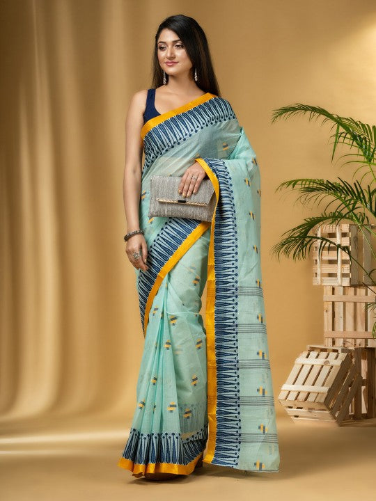 DESH BIDESH Geometric Woven Design Pure Cotton Taant Saree