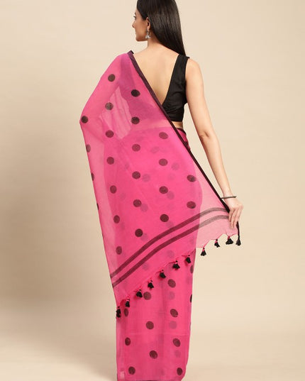 DESH BIDESH Polka Dots Pure Cotton Taant Saree