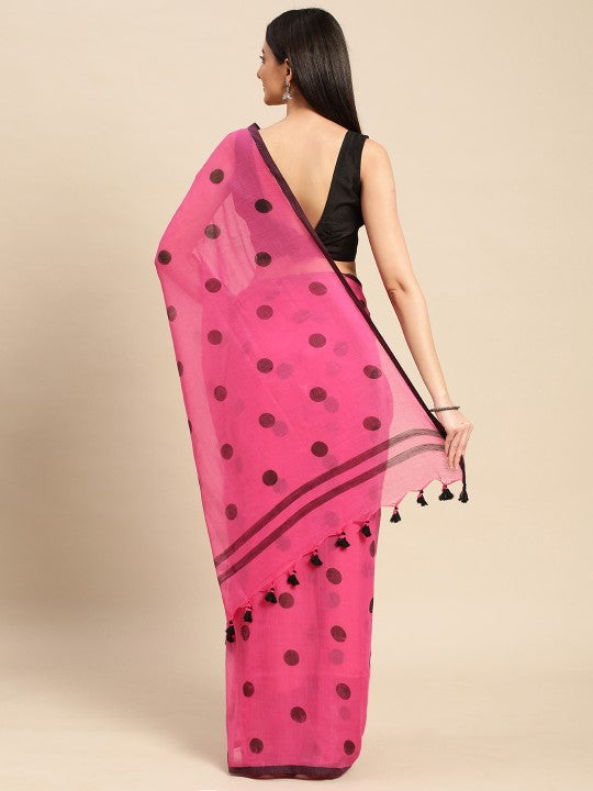 DESH BIDESH Polka Dots Pure Cotton Taant Saree