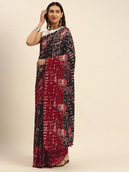 DESH BIDESH Handloom Woven Pure Cotton Taant Saree for Festive Occasions