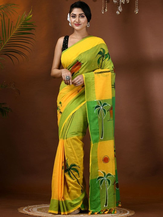 DESH BIDESH Adults Women Ethnic Motifs Pure Cotton Taant Saree