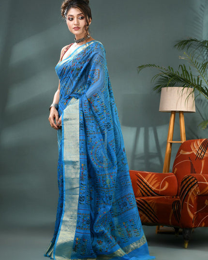 DESH BIDESH Kalamkari Printed Zari Bandhani Saree