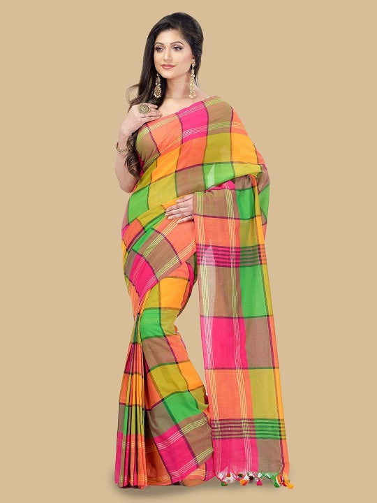 DESH BIDESH Checked Pure Cotton Taant Saree