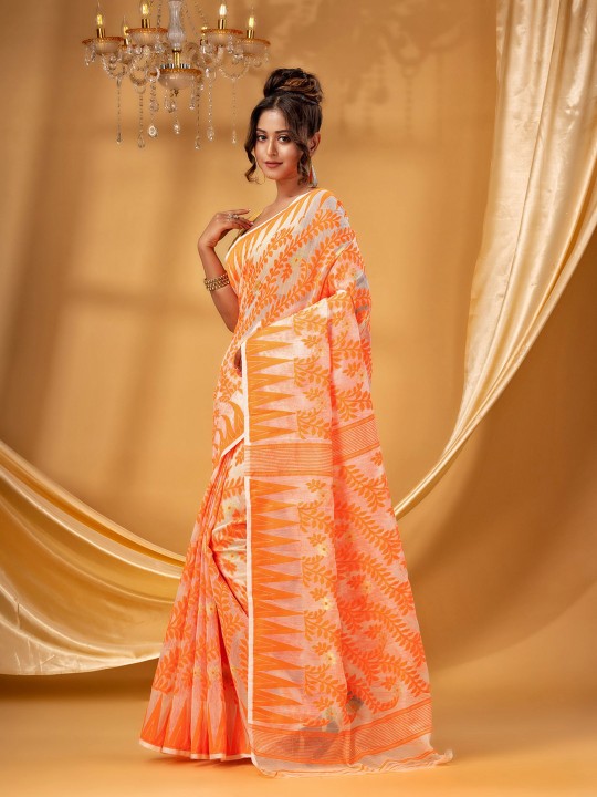 Exquisite DESH BIDESH Pure Cotton Jamdani Saree: Handwoven Elegance with Intricate Design