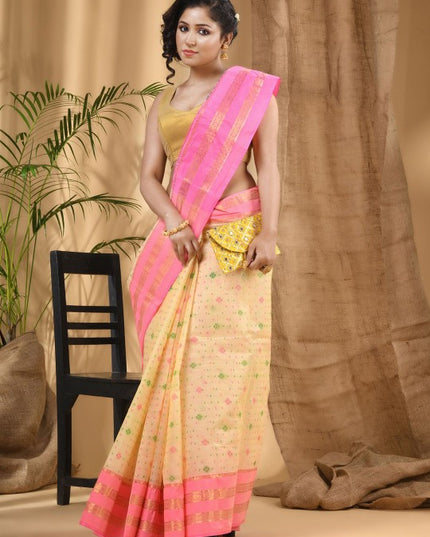 DESH BIDESH Woven Design Zari Pure Cotton Jamdani Saree