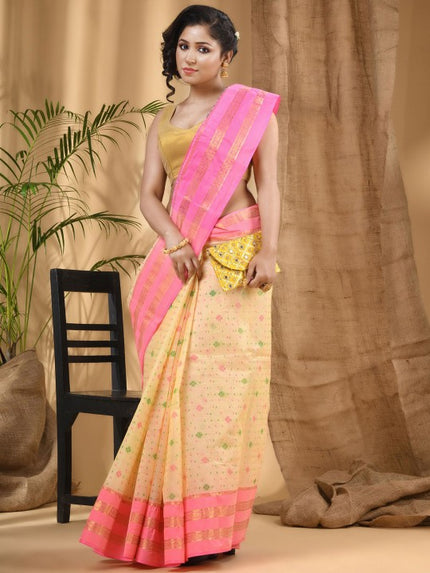 DESH BIDESH Woven Design Zari Pure Cotton Jamdani Saree