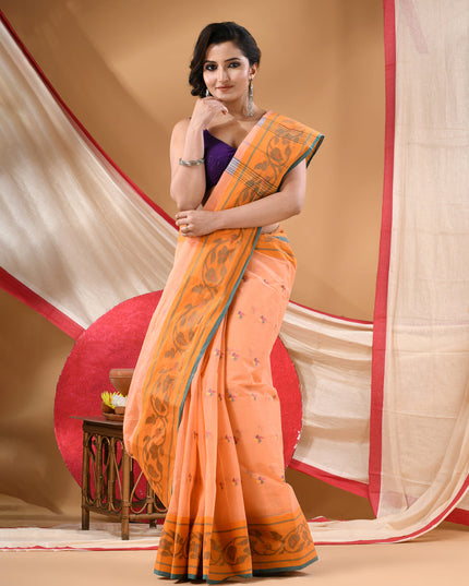 Women Tant cotton saree for woman party, wear handloom sarees for women cotton georgette chettinad cotton silk sarees for women latest, Vasantika design (Orange)