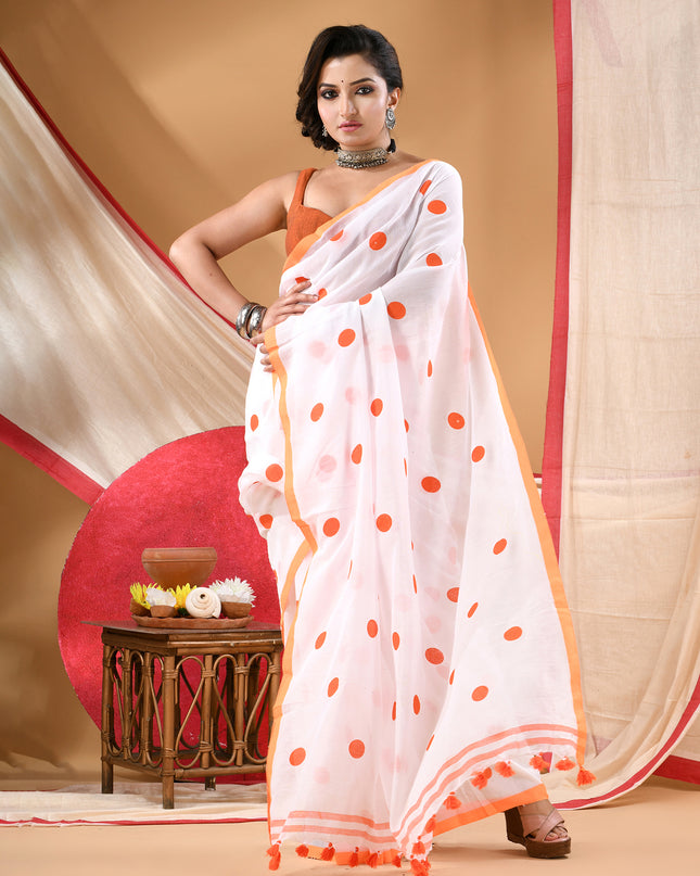 Women cotton silk tant handloom saree mysore party wear sarees latest design wedding handloom  sarees for women latest (Orange)