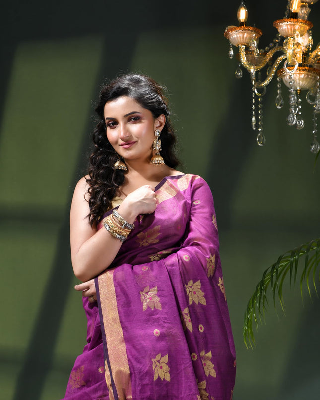 Cotton Silk Party Wear Saree Trendy Design Gulnaz Georgette Chiffon Cotton Saree (Purple)