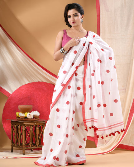 Women cotton silk tant handloom saree mysore party wear sarees latest design wedding handloom  sarees for women latest (Red)