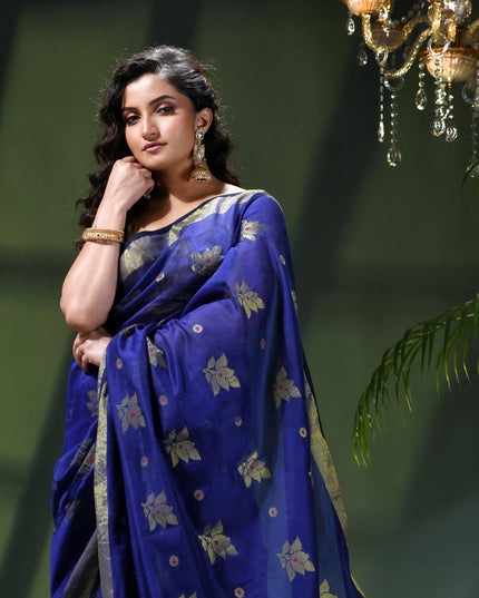 Cotton Silk Party Wear Saree Trendy Design Gulnaz Georgette Chiffon Cotton Saree (Dark Blue)