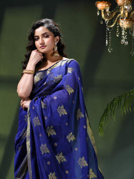Cotton Silk Party Wear Saree Trendy Design Gulnaz Georgette Chiffon Cotton Saree (Dark Blue)