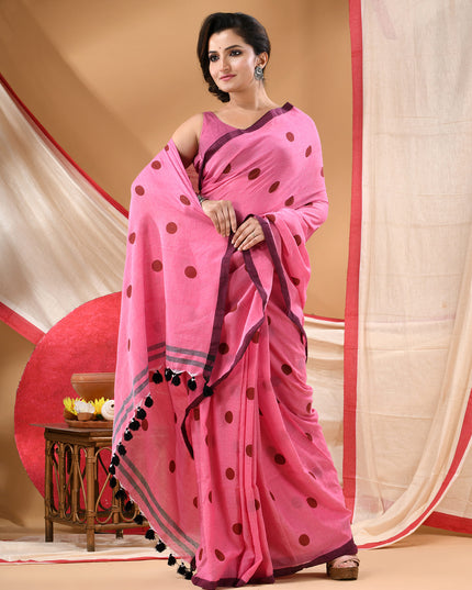 Women cotton handloom mulmul cotton sarees mul cotton sarees for women latest, Nazakat design batik print bandhani malmal linen office daily, party, wear sarees for women (Rose)