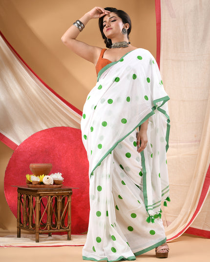 Women cotton silk tant handloom saree mysore party wear sarees latest design wedding handloom  sarees for women latest (Green)