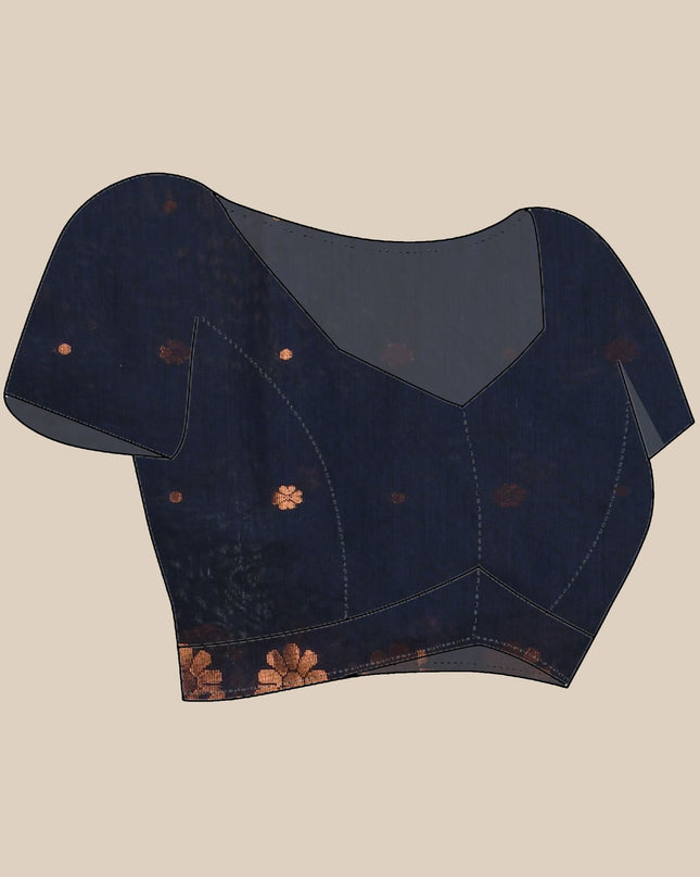 Women cotton silk tant handloom saree mysore party, wear sarees latest, design wedding, kanjivaram georgette chiffon saree soft silk cotton Senzia design sarees for women (Dark Blue)