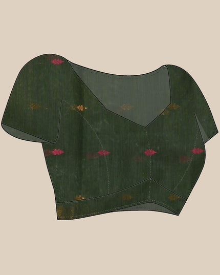 Women cotton silk tant handloom saree mysore party, wear sarees latest, design wedding, banarasi design georgette saree soft silk cotton MidNight Zari sarees for women (Dark Green)