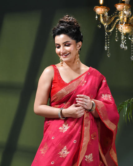 Cotton Silk Party Wear Saree Trendy Design Gulnaz Georgette Chiffon Cotton Saree (Pink)