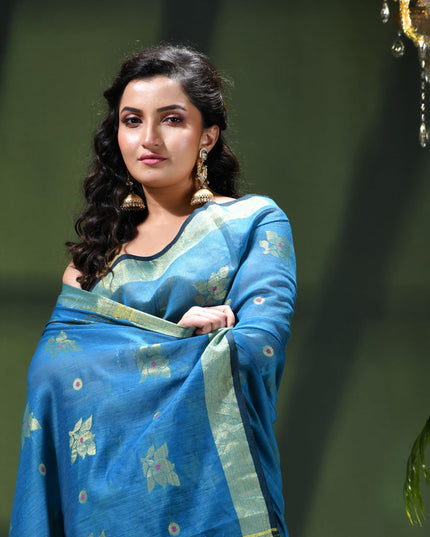 Cotton Silk Party Wear Saree Trendy Design Gulnaz Georgette Chiffon Cotton Saree (Royal Blue)