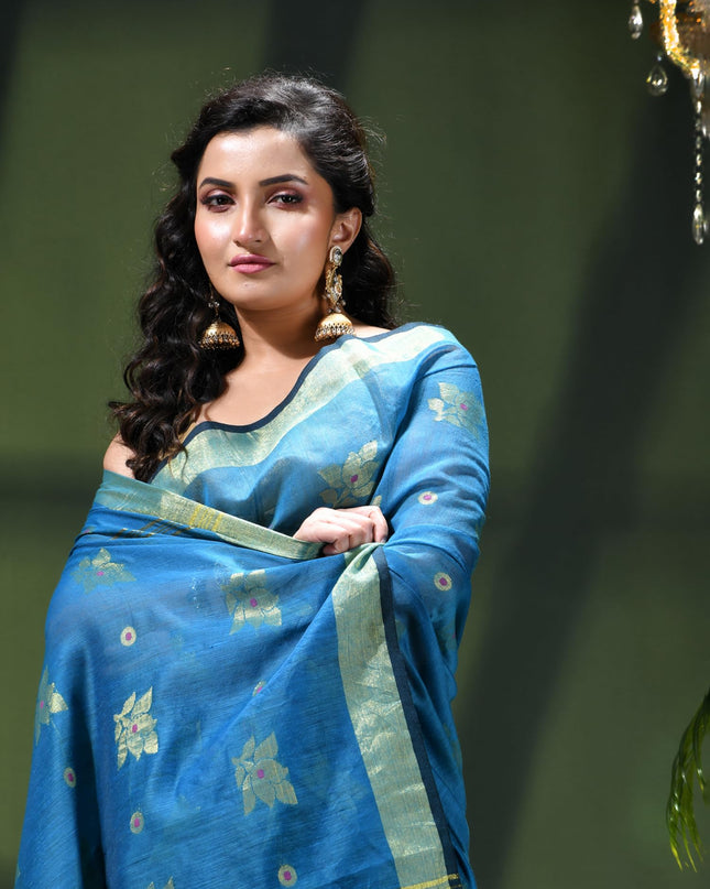 Cotton Silk Party Wear Saree Trendy Design Gulnaz Georgette Chiffon Cotton Saree (Royal Blue)