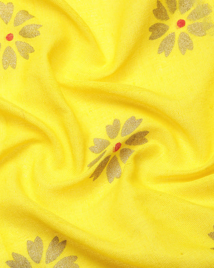 Women`s Bengal Tant Abhrak Work Design Handloom Cotton Saree With Blouse Piece (Yellow)