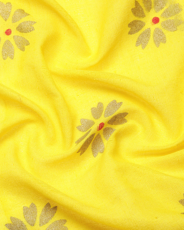 Women`s Bengal Tant Abhrak Work Design Handloom Cotton Saree With Blouse Piece (Yellow)