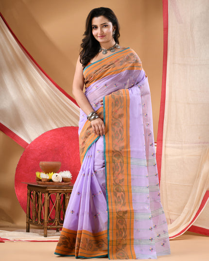 Women Tant cotton saree for woman party, wear handloom sarees for women cotton georgette chettinad cotton silk sarees for women latest, Vasantika design (Purple)
