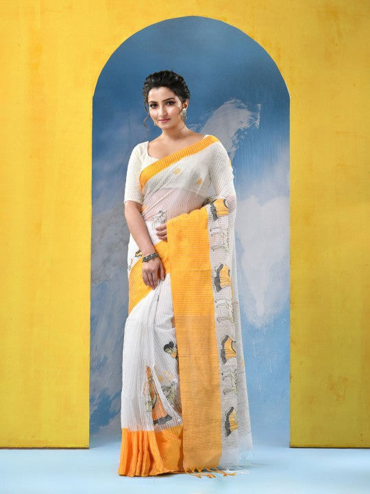 DESH BIDESH Ethnic Motifs Embroidered Pure Cotton Khadi Saree