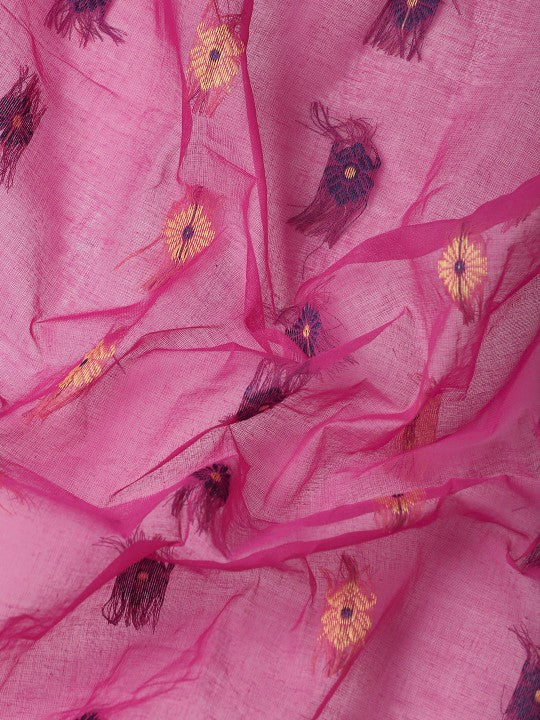 DESH BIDESH Pink & Purple Ethnic Motifs Pure Cotton Taant Saree