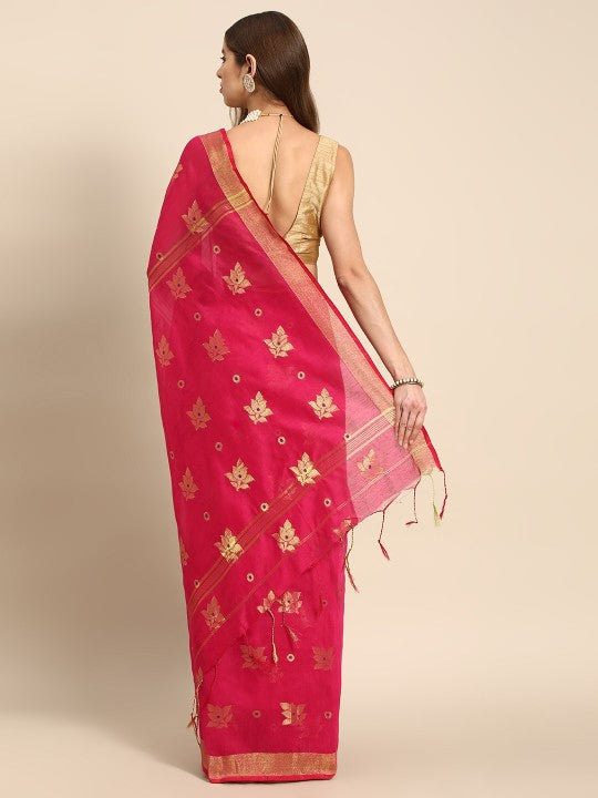 DESH BIDESH Floral Zari Taant Saree