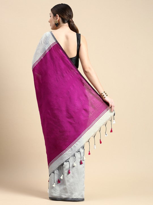 DESH BIDESH Elegant Colourblocked Cotton Silk Saree with Unstitched Blouse Piece