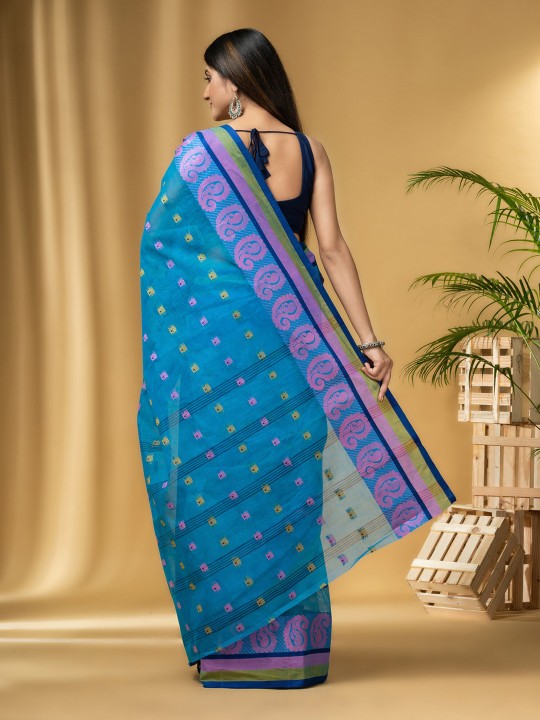 DESH BIDESH Ethnic Motifs Woven Design Pure Cotton Taant Saree