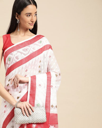 DESH BIDESH Ethnic Motifs Pure Cotton Jamdani Saree