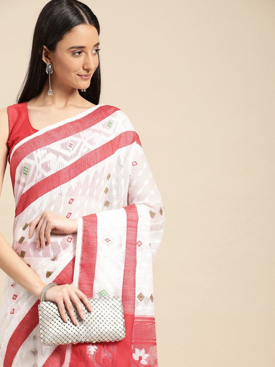 DESH BIDESH Ethnic Motifs Pure Cotton Jamdani Saree