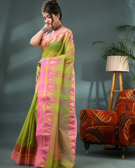 DESH BIDESH Striped Zari Pure Cotton Taant Saree