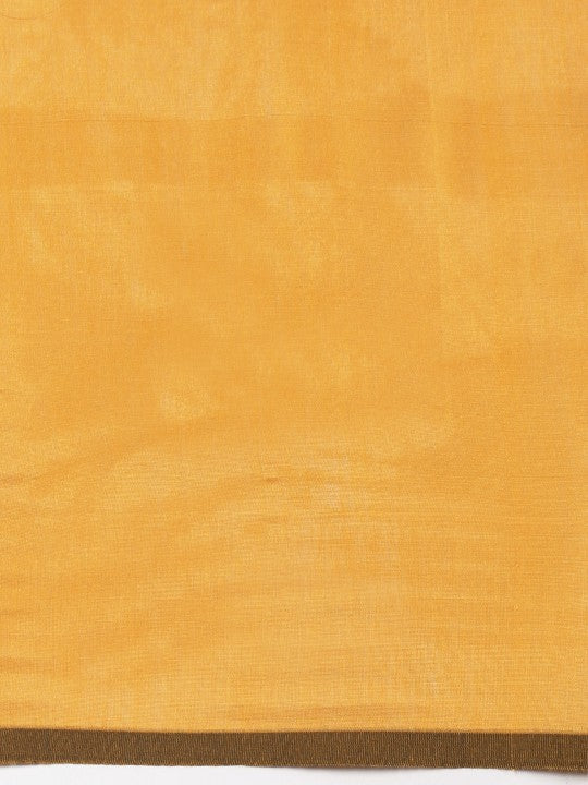 DESH BIDESH Ghicha Cotton Colourblocked Saree: Elegant Mustard & Blue Blend
