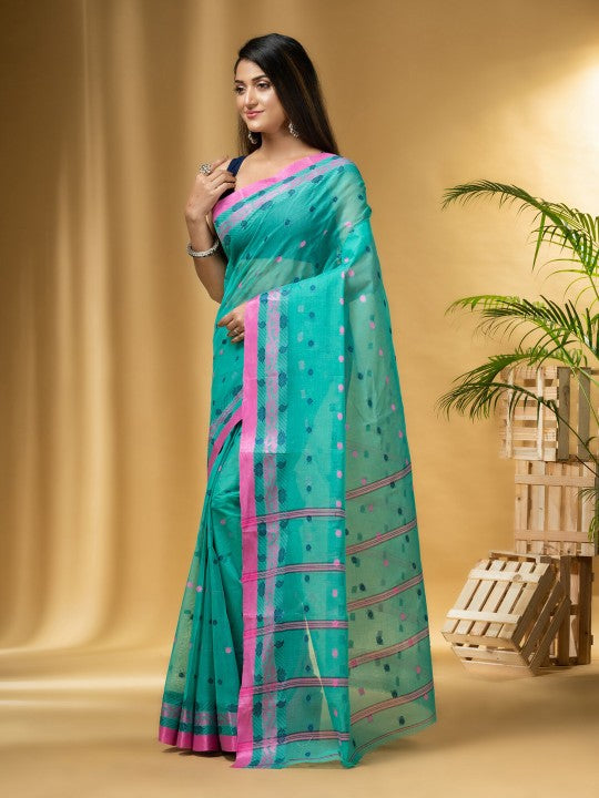 DESH BIDESH Ethnic Motifs Woven Design Pure Cotton Taant Saree