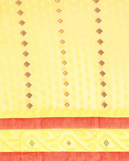 DESH BIDESH Red & Yellow Woven Design Pure Cotton Jamdani Saree